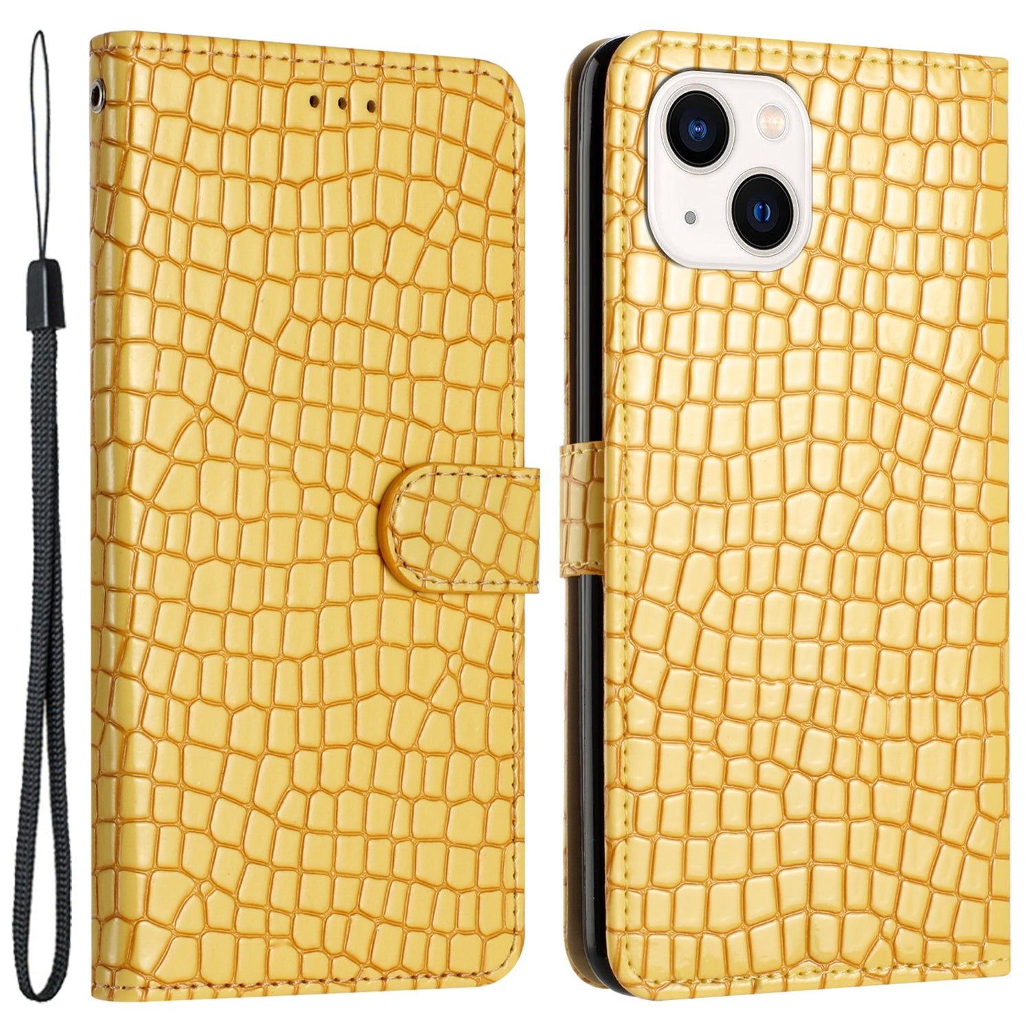 Flip Cover for iPhone 14 Crocodile Texture PU Leather Stand Phone Wallet Case with Hand Strap Flip Cover for iPhone 14 Crocodile Texture PU Leather Stand Phone Wallet Case with Hand Strap